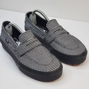 Sz 8 Vans 53 Houndstooth Black White Plaid Slip On Chunky Loafers Sneakers Women